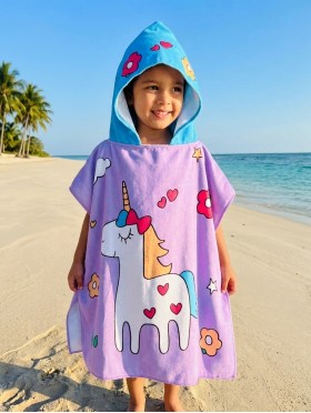 Kids Unicorn Patterned Hoodie Towel